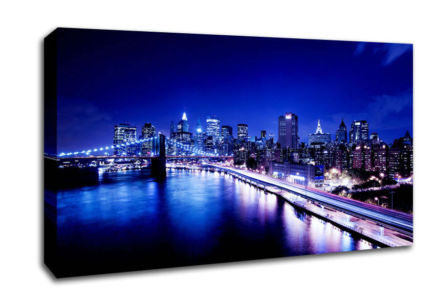 New York City Brooklyn Bridge Ariel Night View Canvas Wall Art