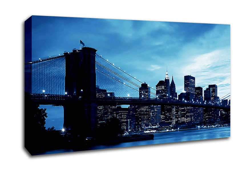 New York City Brooklyn Bridge Blue Canvas Wall Art