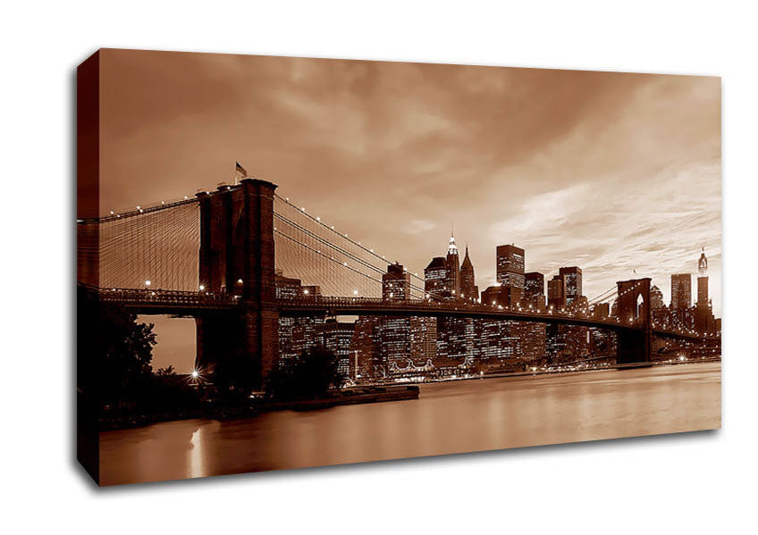 New York City Brooklyn Bridge Brown Cast Canvas Wall Art