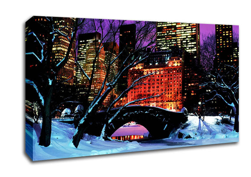 New York City Central Park Night Snow Canvas Wall Art