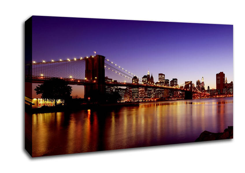New York City Reflections Of Brooklyn Bridge Canvas Wall Art