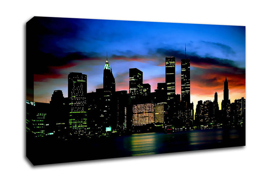 New York City Twin Towers At Night Canvas Wall Art