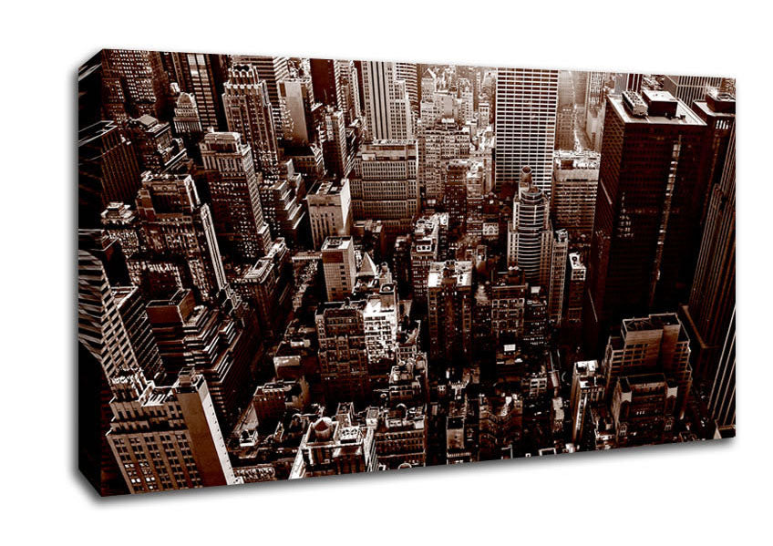 New York City View From The Empire State Sepia Canvas Wall Art