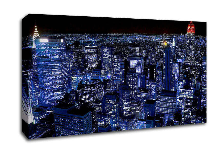New York City Night Blues Red Top Canvas Wall Art