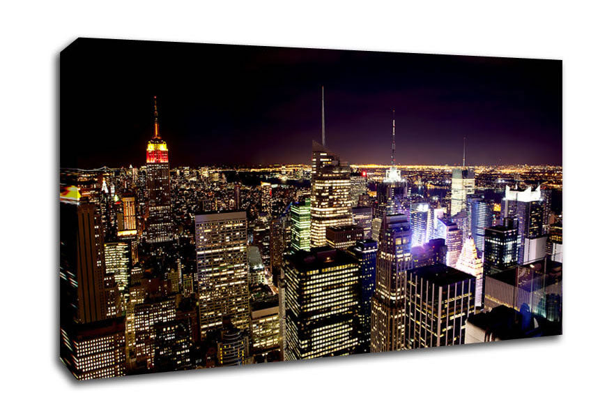 Nyc Empire State Building Red Glow Night Canvas Wall Art