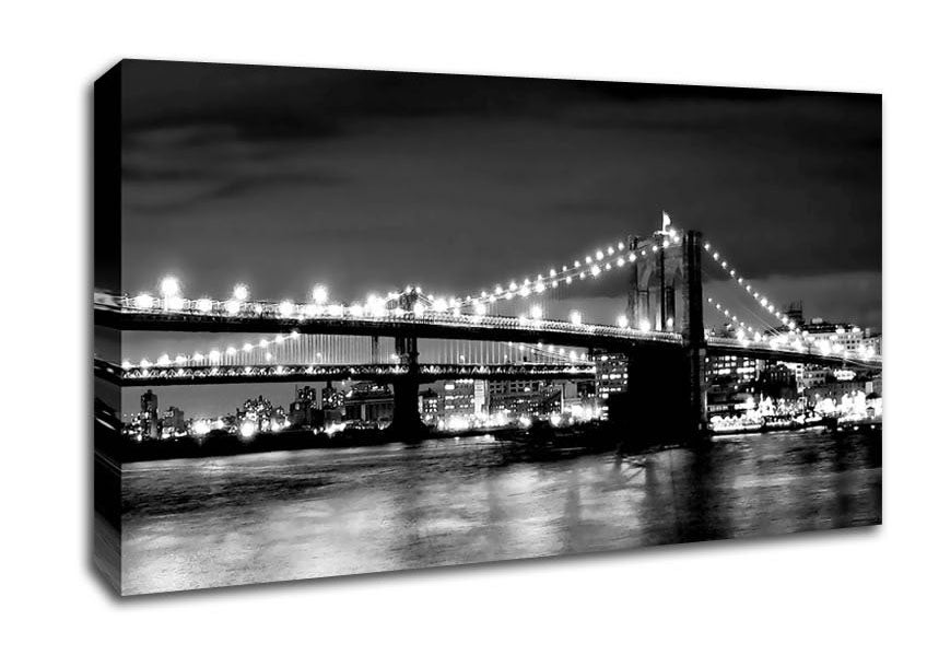 NYC Night Bridge B n W Canvas Wall Art