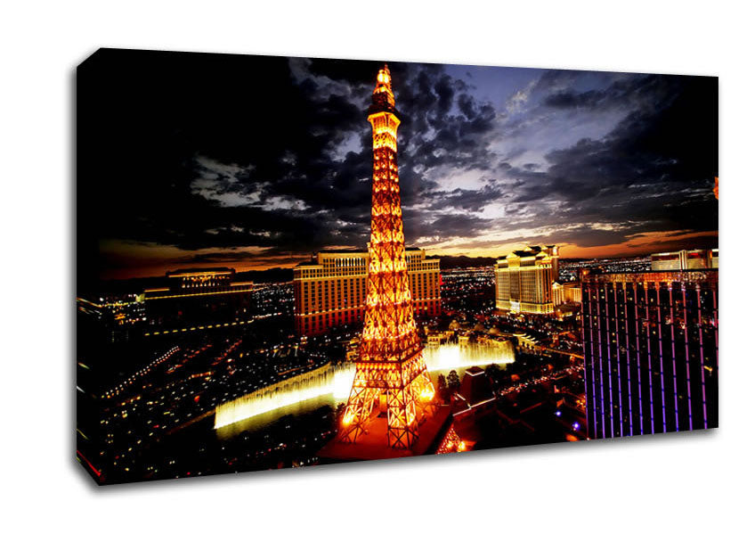 Paris Eiffel Tower Golden Night Glow Canvas Wall Art