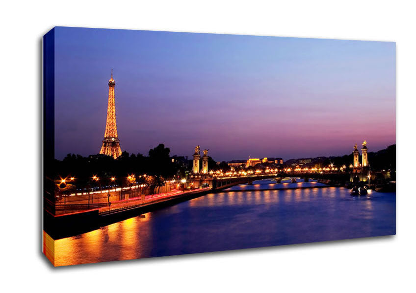 Paris Seine River At Night Canvas Wall Art