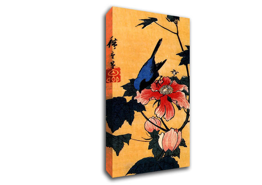 Hiroshige Bird On A Hibiscus Flower Canvas Wall Art