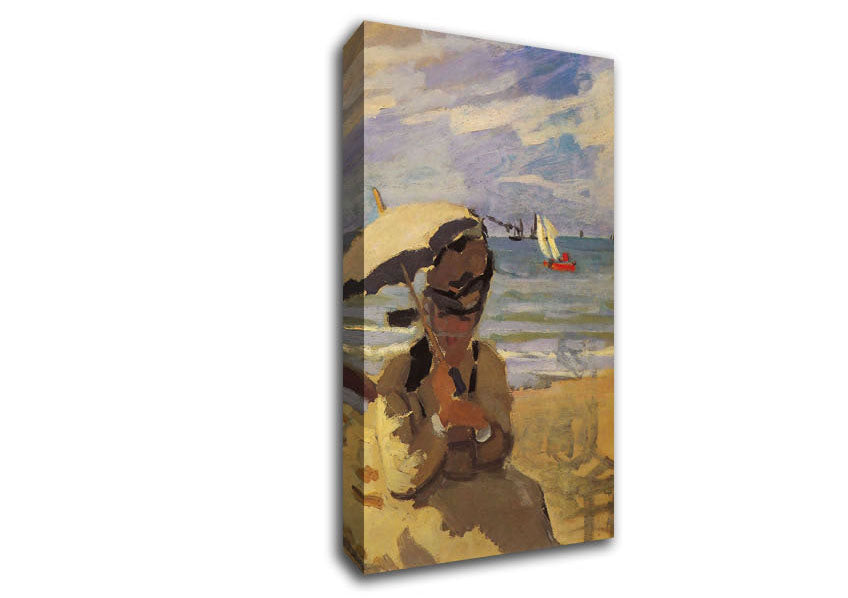 Monet Camille Monet On The Beach At Trouville Canvas Wall Art