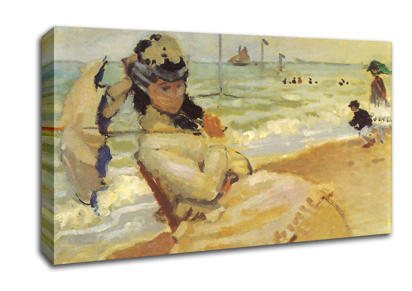 Monet Camille On The Beach At Trouville Canvas Wall Art