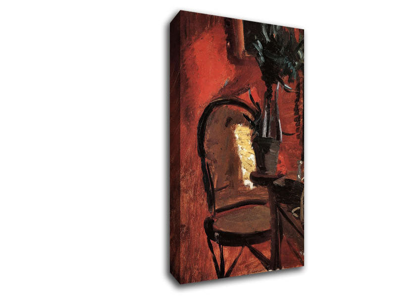Anna Ancher Chair With A Plant In Front Of Red Wall Canvas Wall Art