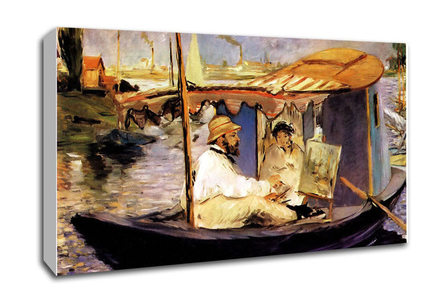 Manet Paints Claude Monet Dans Son Bateau Atelier 1874 Canvas Wall Art