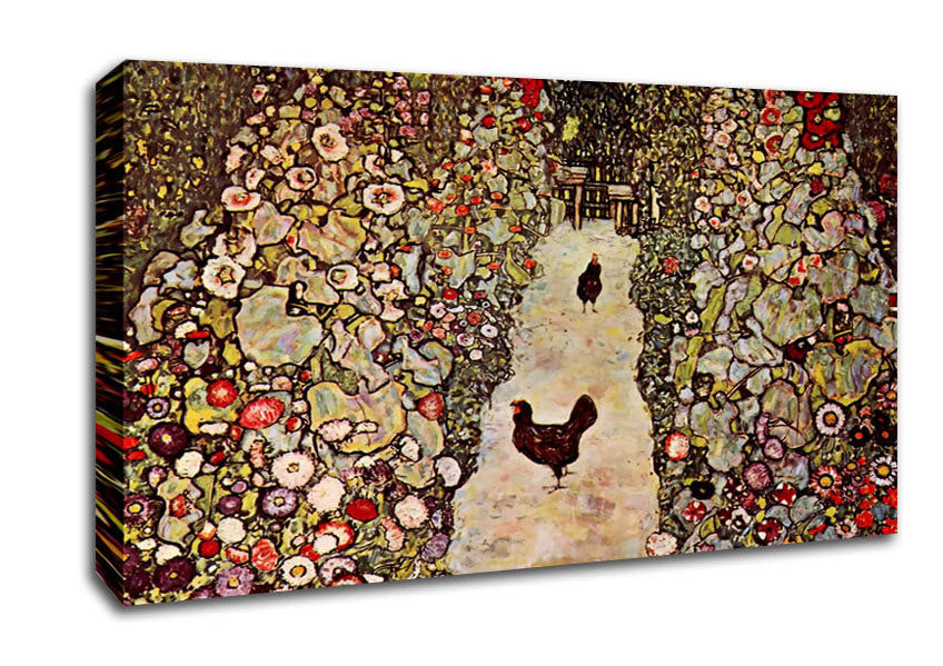 Klimt Garden Path With Chickens Canvas Wall Art