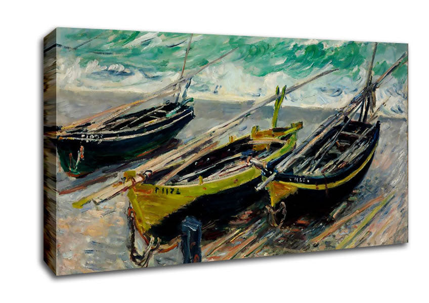 Monet Three Fishing Boats Canvas Wall Art