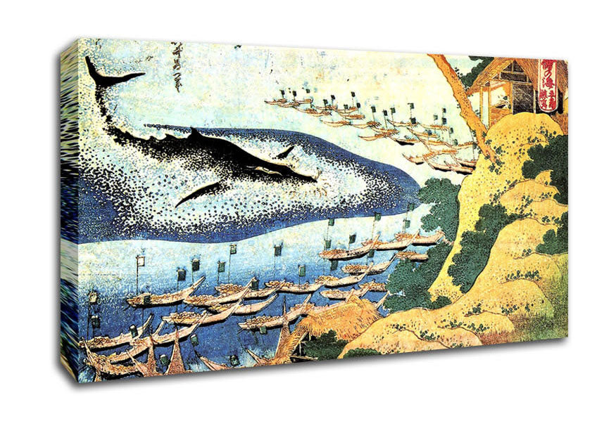 Hokusai Ocean Landscape And Whale Canvas Wall Art