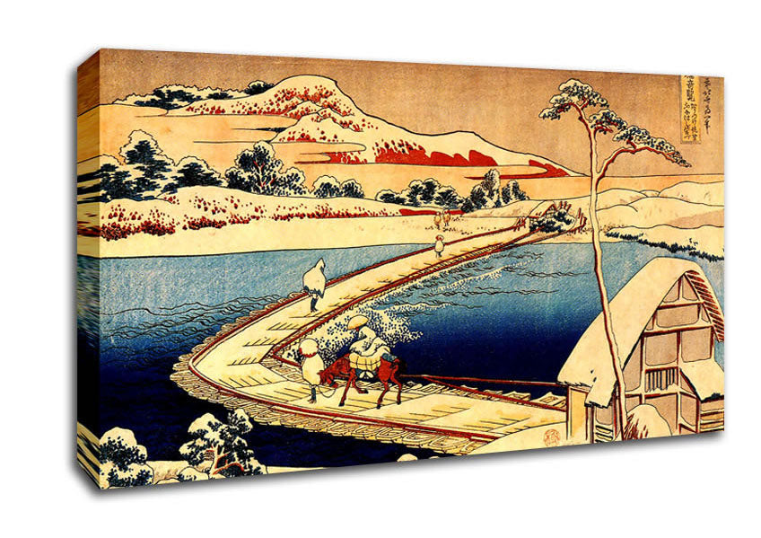 Hokusai The Swimming Bridge Of Sano Canvas Wall Art