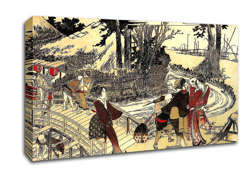 Hokusai Village Near A Bridge Canvas Wall Art