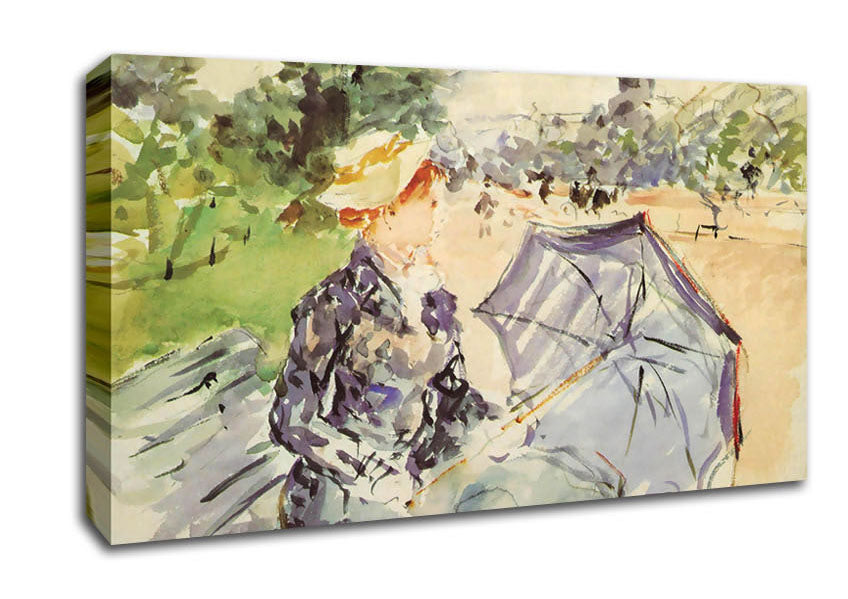Morisot Woman With Parasol Sitting In The Park Canvas Wall Art