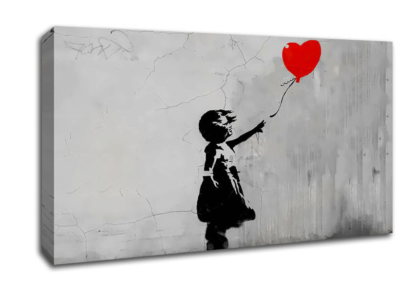 Love Heart Balloon Grey Canvas Wall Art