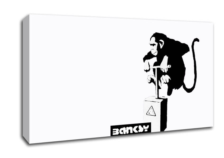 Monkey Detonator White Canvas Wall Art