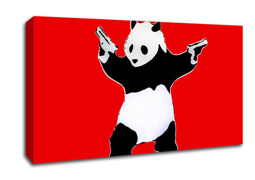 Panda Hold-Up Red Canvas Wall Art