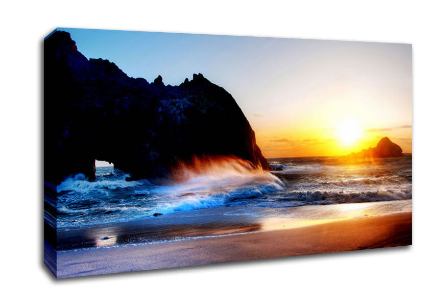 Ocean Waves At Sunset Canvas Wall Art