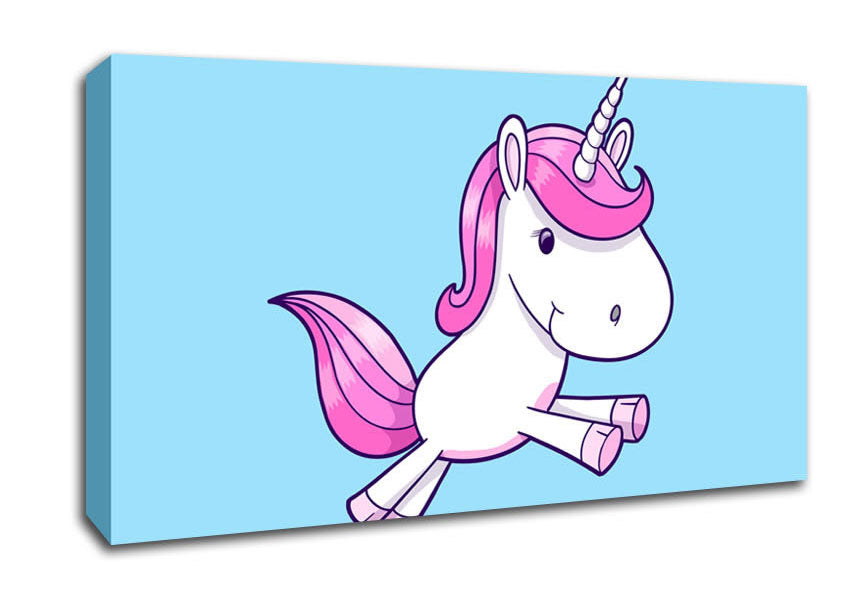 Leaping Unicorn Baby Blue Canvas Wall Art