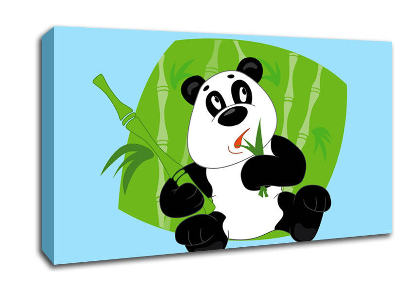 Panda Eating Bamboo Baby Blue Canvas Wall Art