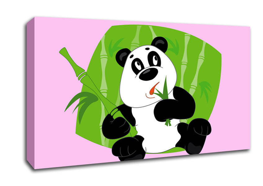 Panda Eating Bamboo Pink Canvas Wall Art