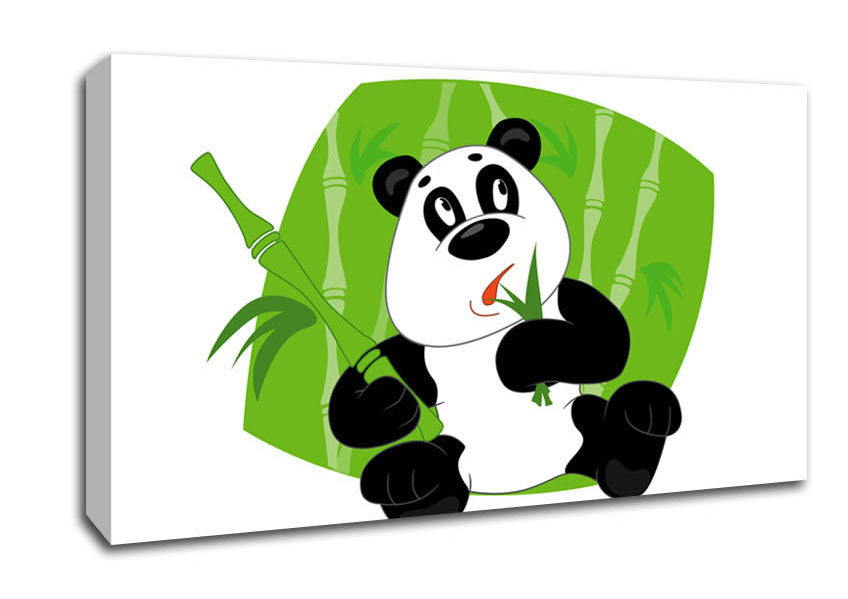 Panda Eating Bamboo White Canvas Wall Art