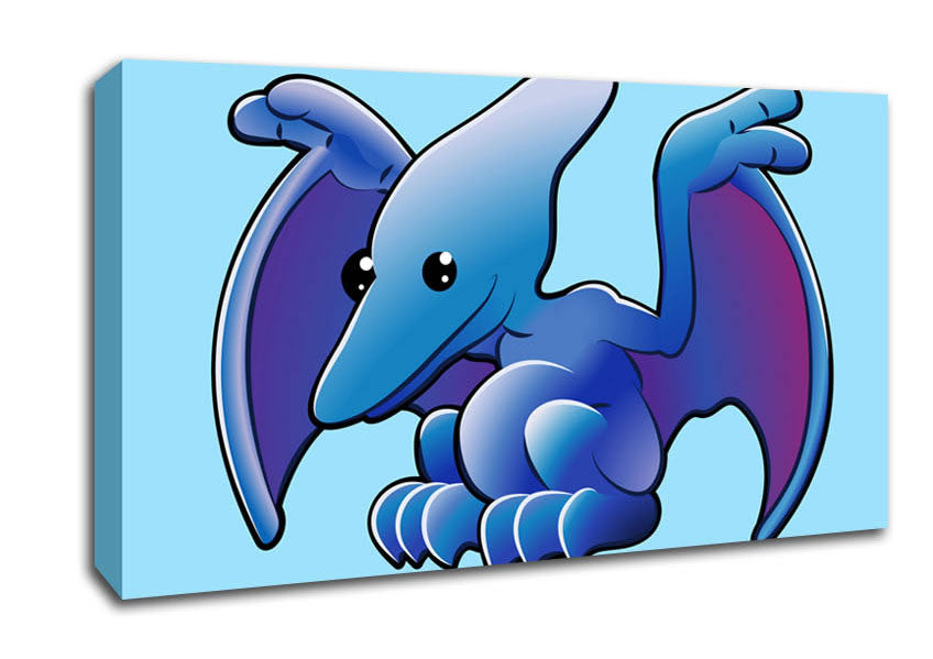 Pterodactyl Dinosaur Baby Blue Canvas Wall Art