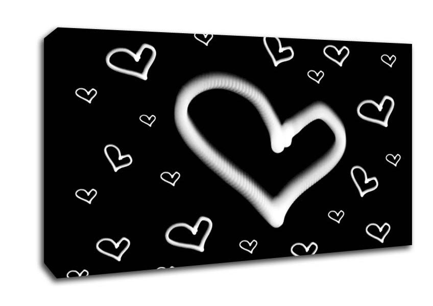 Love Hearts White On Black Canvas Wall Art