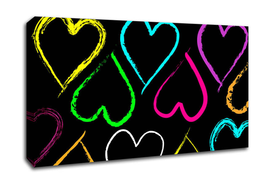Multi-Coloured Love Hearts Canvas Wall Art