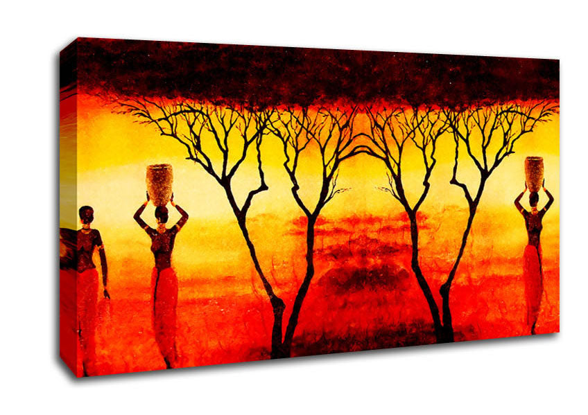 African Women Working In The Blazing Red Fields Canvas Wall Art