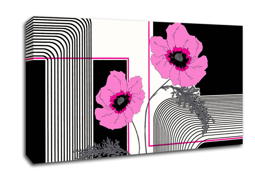 Pink Poppy Stripes Canvas Wall Art