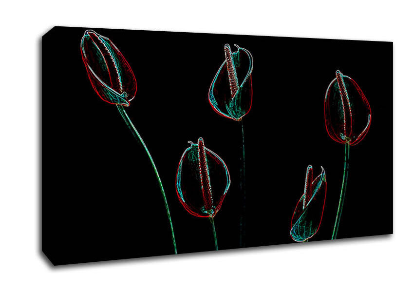 Abstarct Neon Night Flowers Canvas Wall Art
