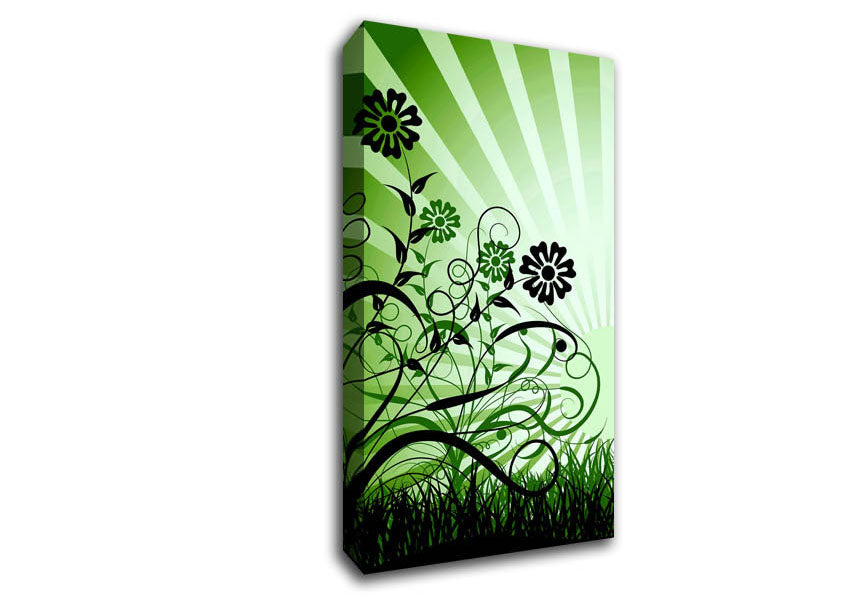Green Sunrays Canvas Wall Art