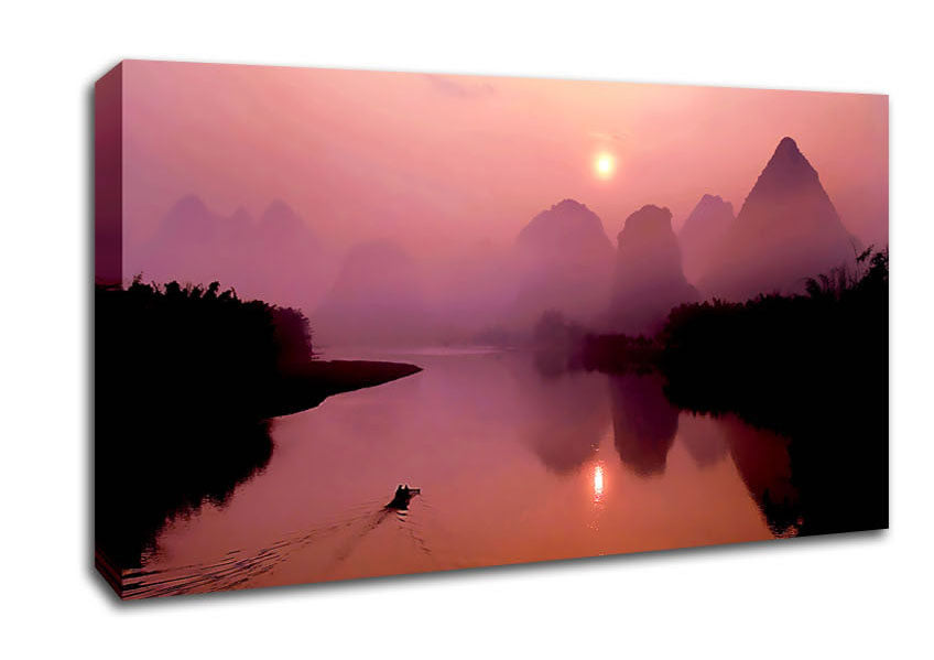 Peach Paradise Lake Canvas Wall Art