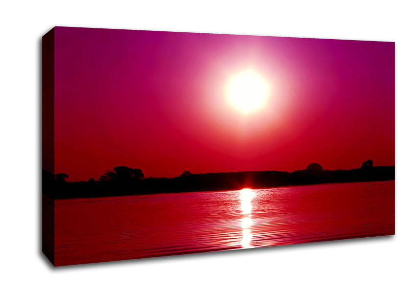 Pink Lake Sun Canvas Wall Art
