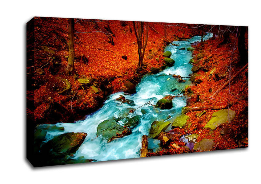 Red Autumn Stream Canvas Wall Art