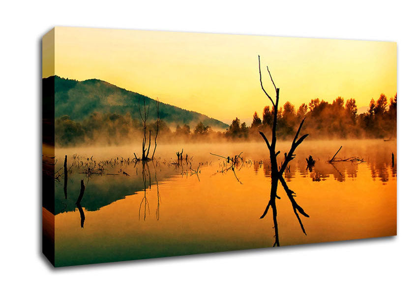 Morning Mist Over The Lake Canvas Wall Art