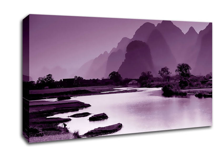 Mauve Mountain Lake Canvas Wall Art