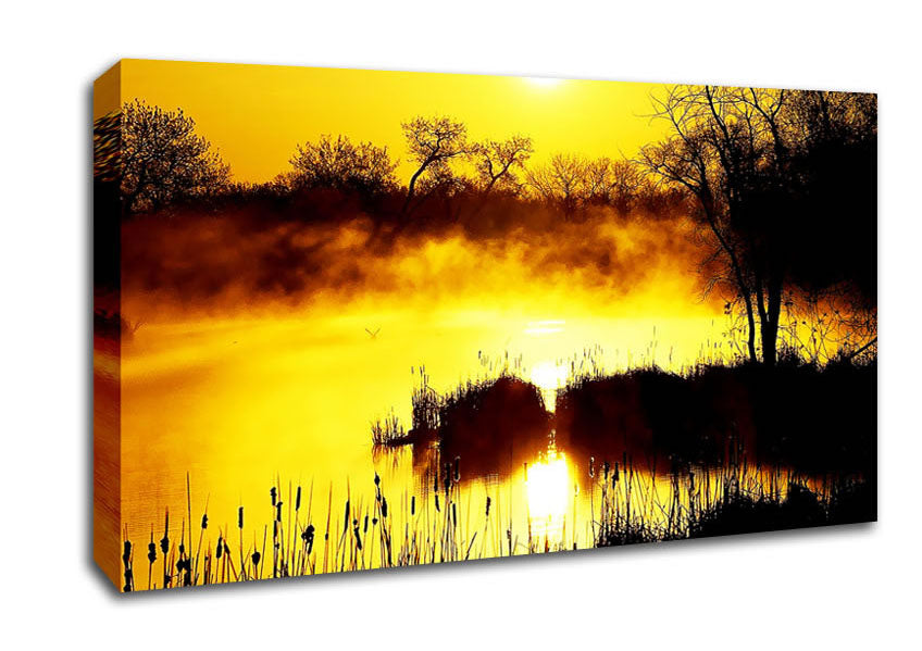 Misty Yellow Lake Side Canvas Wall Art