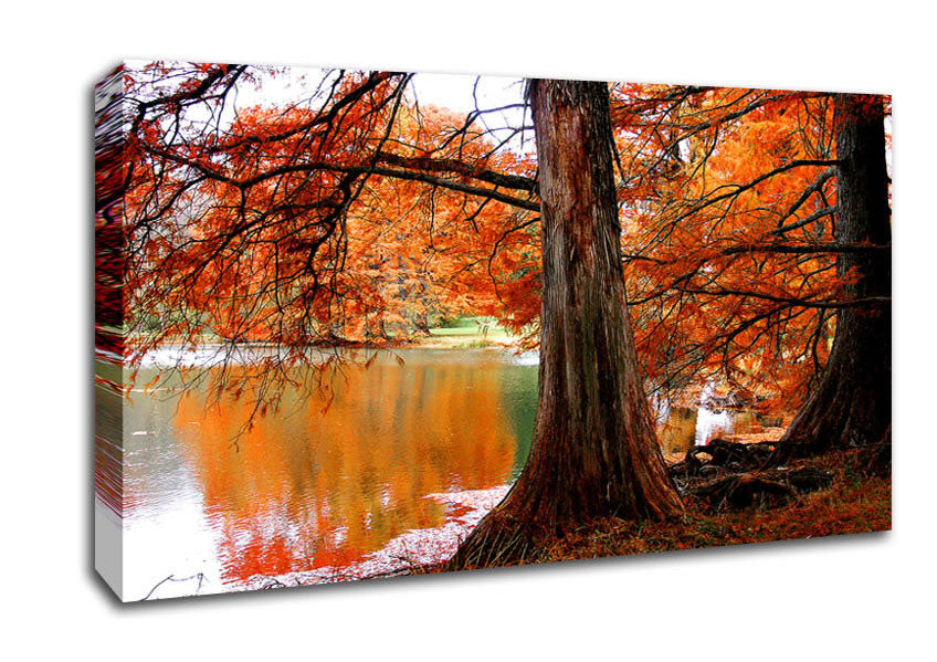 Orange Winter Lake Reflections Canvas Wall Art