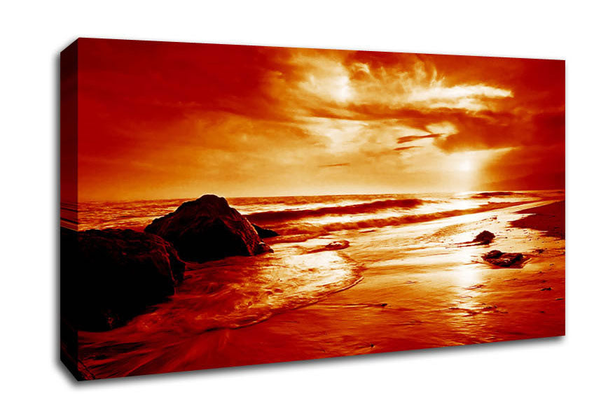 Orange Ocean Boulders Canvas Wall Art