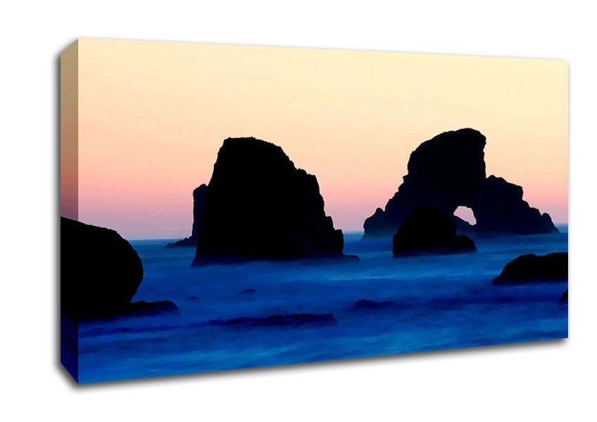 Peach Ocean Rocks Canvas Wall Art