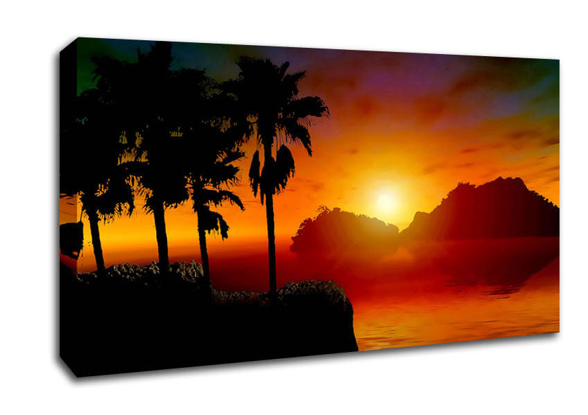 Palm Tree Orange Sun Canvas Wall Art