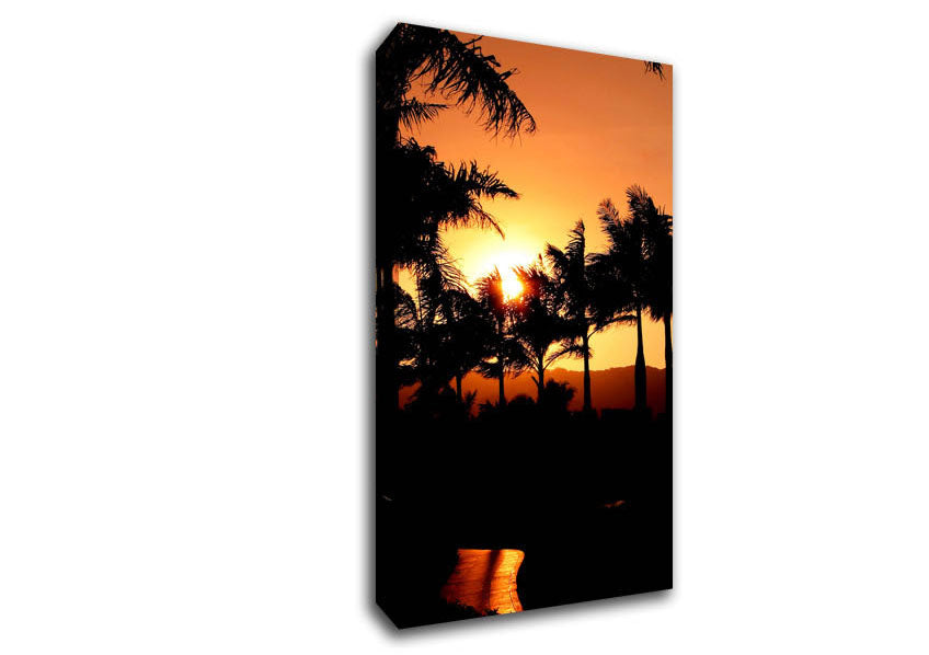 Orange Palm Tree Sun Glow Canvas Wall Art