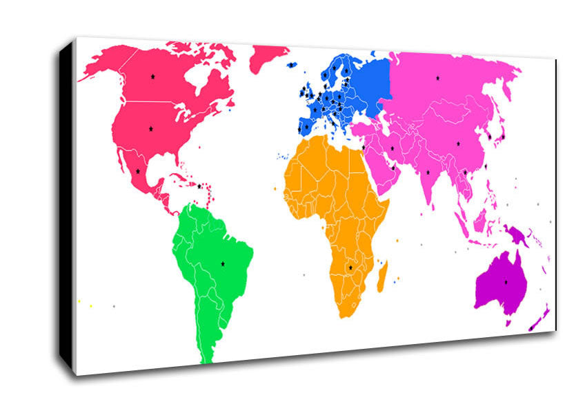Map n Stars Of The World Canvas Wall Art